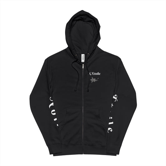Noir Étoile zip up hoodie, full comfort, perfect for a relaxing day.