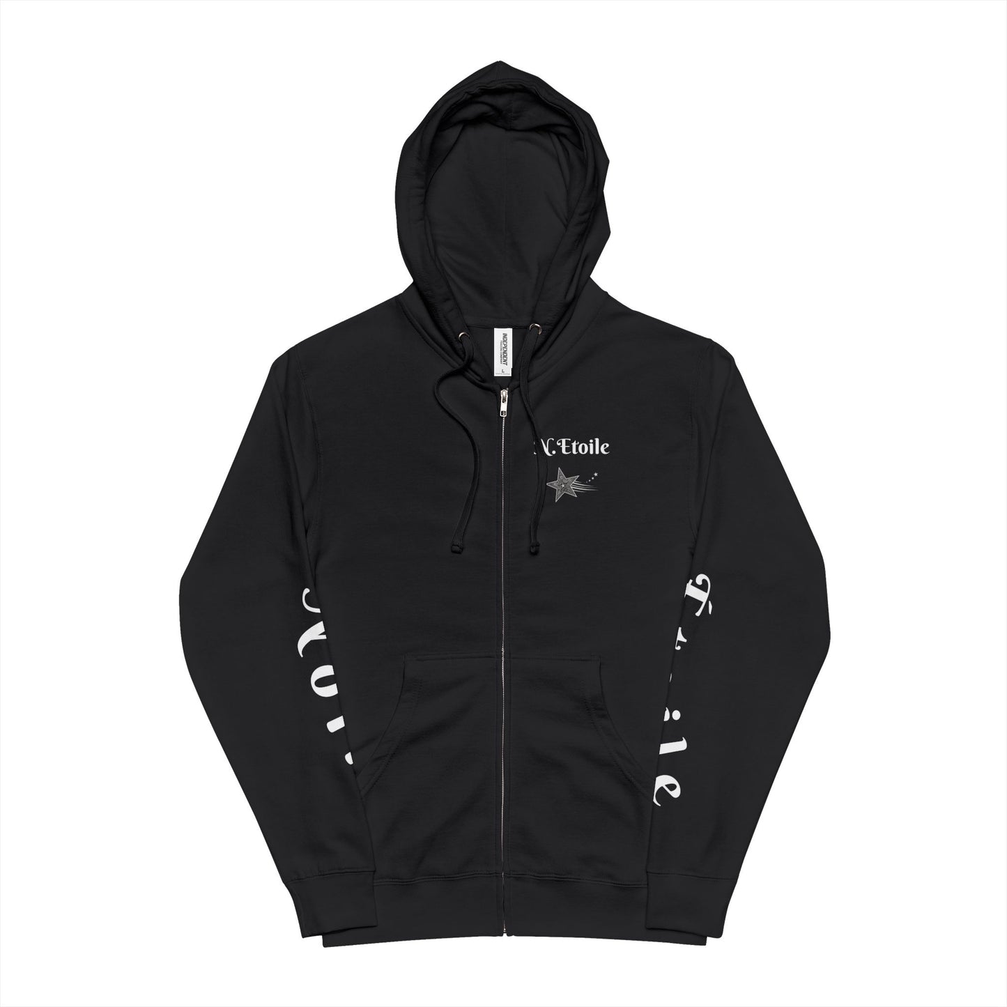 Noir Étoile zip up hoodie, full comfort, perfect for a relaxing day.